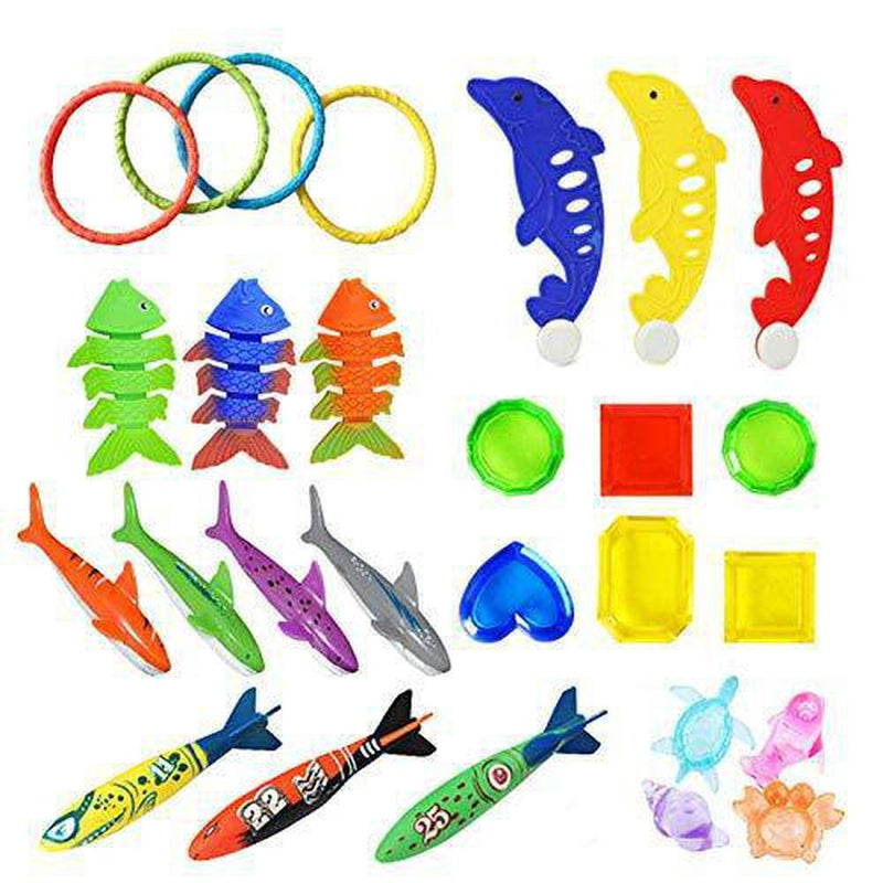 Biayxms Diving Toy for Pool Use Underwater Swimming/Diving Pool Toy Rings, with Under Water Treasures Gift Set Bundle Under Water Games Training Gift for Boys Girls (Colorful, 30Pcs)