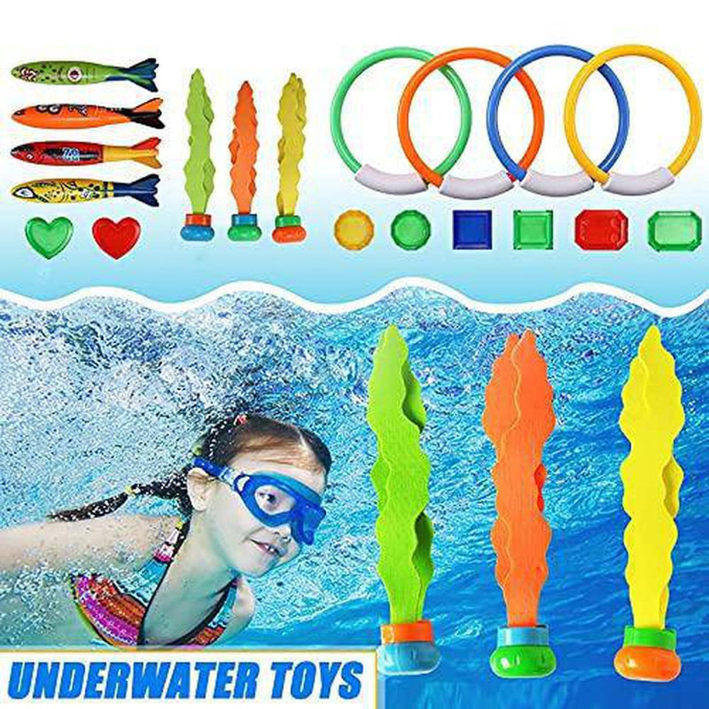 BISXOTY 19pc Children's Pool Toys,Hot Summer Shark Rocket Throwing Toy,Funny Swimming Pool Diving Game Toys,Children Dive Dolphin Toy Sets