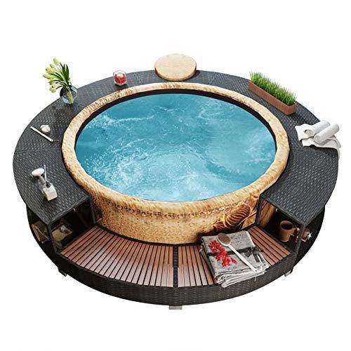 BLUECC Outdoor Hot Tub Surround Poly Rattan Spa Surround (Black)