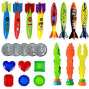BLUELF Diving Toys, 22pcs Underwater Swimming Pool Toys Water Game for Kids Including 8 Water Torpedo Bandits, 11 Private Treasures Gift Set, 3 Seaweeds