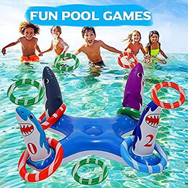 bueqcy Inflatable Pool Ring Toss Games Toys, Shark Swimming Game Toy for Kid Adult Family, Multiplayer Summer Pool Floating Games Toys & Water Fun Outdoor Play Party Favors (Blue)