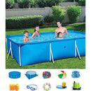 CDDZ Metal Frame Rectangular Pool Summer Paddling Pool Above Ground Pool Swimming Pool with Filter Pump, Blue,2.20X1.5X0.43 M