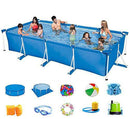 CDDZ Metal Frame Rectangular Pool Summer Paddling Pool Above Ground Pool Swimming Pool with Filter Pump, Blue,3X2X0.66 M
