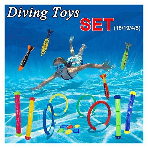 CFDYKRP Play Water Toy Diving Torpedo Rocket Throwing Toys Pool Diving Game Summer Torpedo Child Underwater Diving Stick (Color : 19 PCS a Set)