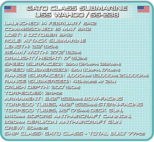 COBI Historical Collection Gato Class Submarine USS Wahoo/SS-238 Submarine,multicolor ,17.72 x 3.55 x 12.01 inches