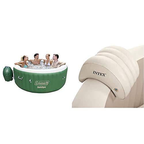 Coleman SaluSpa Inflatable Hot Tub Spa, Green & White & Intex PureSpa Headrest