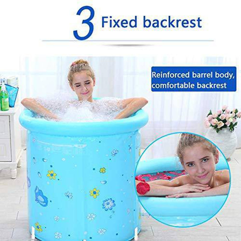 CTO Blue Plastic Bathtubs Inflatable Portable Bath Tub for Adults Folding Bath Barrel Large Soaking Bathtubs Home Spa Bath Barrel 80X80Cm