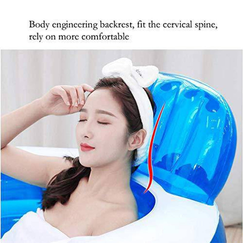 CTO Inflatable Bathtub Adult/Child Fold Transparent Plastic Blowup Bath Pool Tubs, Double Drain, with Backrest and Insulation Cover- 130&Times;70&Times;45Cm,Manual air Pump