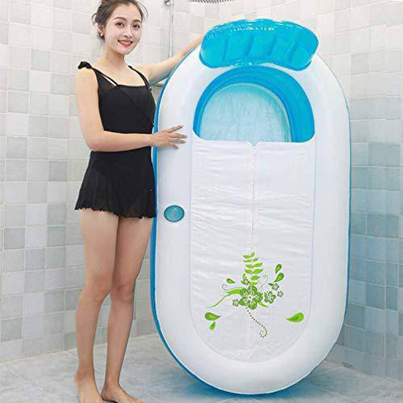 CTO Inflatable Bathtub Adult/Child Fold Transparent Plastic Blowup Bath Pool Tubs, Double Drain, with Backrest and Insulation Cover- 130&Times;70&Times;45Cm,Manual air Pump