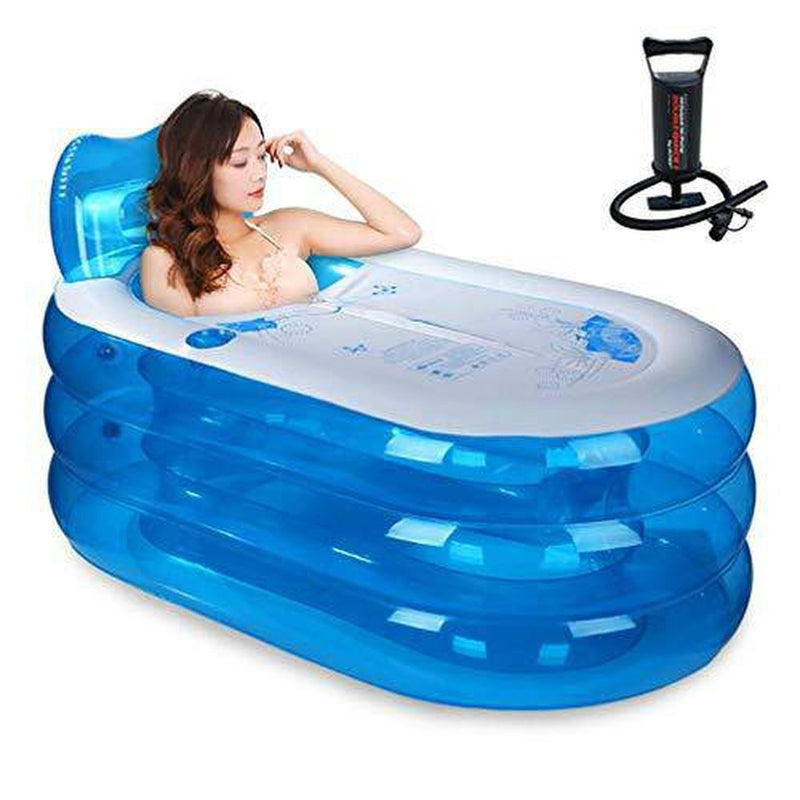 CTO Inflatable Bathtub Portable Folding Blowup Bath Pool Tubs Home Bathroom Inflatable Shower Pool with Backrest and Insulation Cover- Blue, 2 Sizes,Manual air Pump,1458070cm
