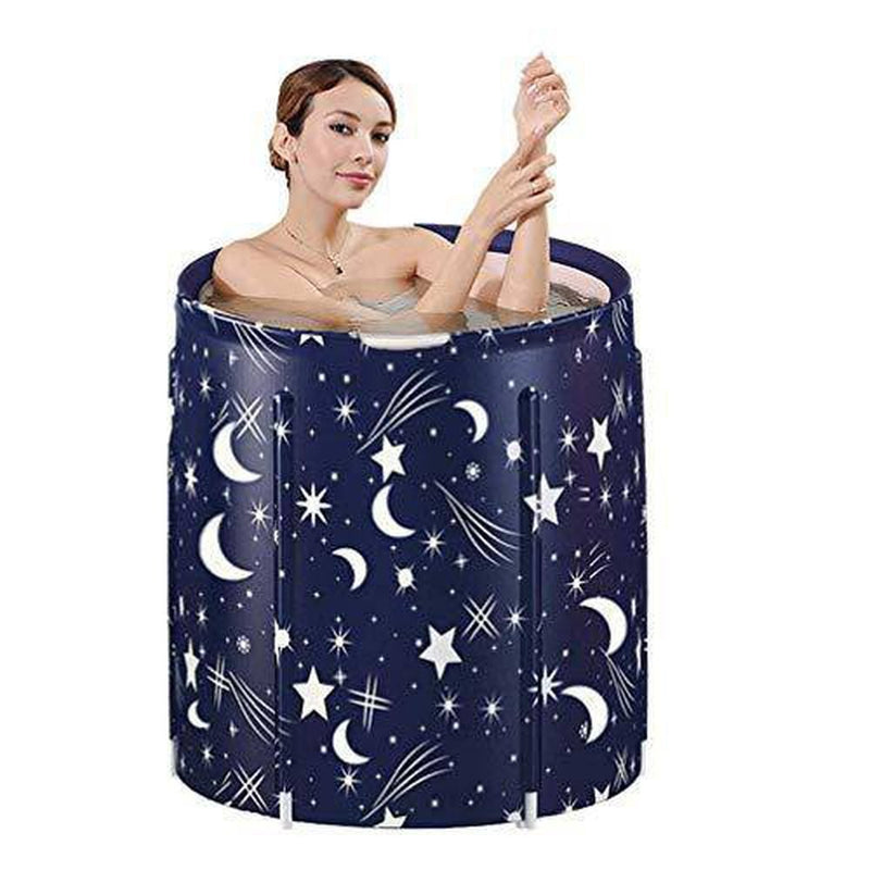 CTO Portable Foldable Bathtub, Family Bathroom Spa Tub, Soaking Standing Bath Barrel for Shower Stall, Ideal for Hot Bath Ice Bath (Dark Blue),6565cm