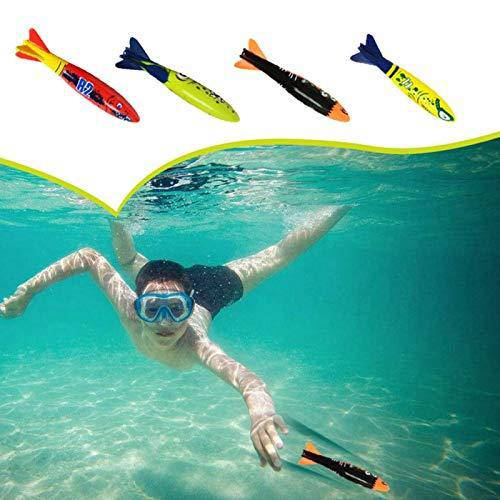 DAUERHAFT 4 Pcs Underwater Torpedo Rocket Toy,Safe and Non-Toxic Throwing Swimming Diving Game Summer Toy,for Swimming Learning