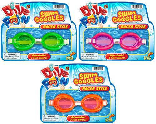 Dive Fun Kids Goggles for Swimming Styles Assorted (12 Packs Assorted) Diving Toys Adjustable Strap Kids Pool Swim Goggles for boys and Girls. Great Pool Toys in Bulk. Plus Sticker Style B B-1170-12s