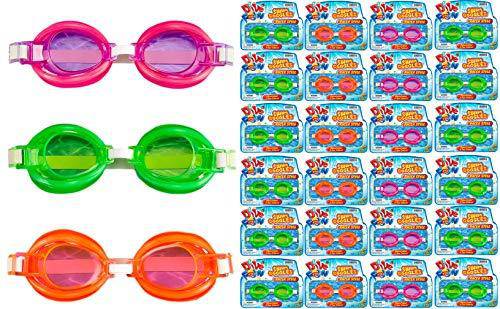 Dive Fun Kids Goggles for Swimming Styles Assorted (24 Packs Assorted) Diving Toys Adjustable Strap Kids Pool Swim Goggles for boys and Girls. Great Pool Toys in Bulk. Plus Sticker Style B B-1170-24s