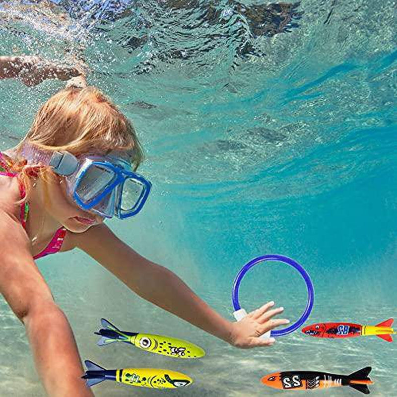 Dive Toys Pool Toys 19Pack, Swimming Toys with Storage Bag, Scu Ba Diving Water Rings Seaweed Torpedo Bandits and Balls for Children (AS Shown)