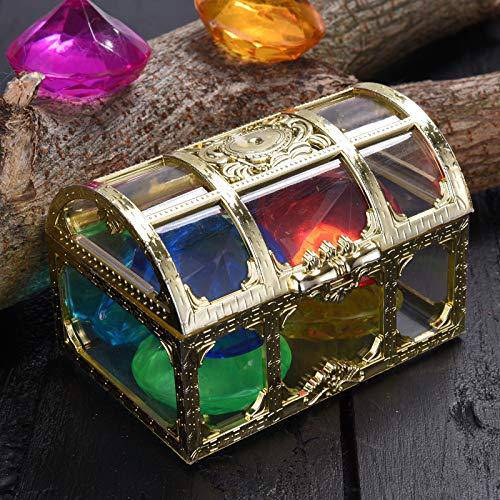 Diving Gem Pool Toy 6 Big Colorful Diamonds Set with Treasure Pirate Box Summer Swimming Gem Diving Toys Set Dive Throw Toy Set Underwater Swimming Toy for Pool Use Treasures Gift Sets (golden)