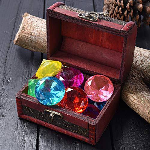 Diving Gem Pool Toy Colorful 8 Big Diamond Set with Big Treasure Pirate Box Summer Swimming Gem Diving Toys Set Dive Throw Toy Set Underwater Swimming Toy for Pool Use Treasures Gift Sets