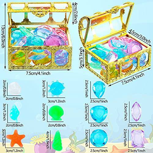 Diving Gem Pool Toy Set Includes 2 Sets Colorful Diving Diamonds with 3 Pieces Beautiful Treasure Boxes, Summer Swimming Dive Toy Set Dive Throw Toy Set for Pool Use, Parties and Games
