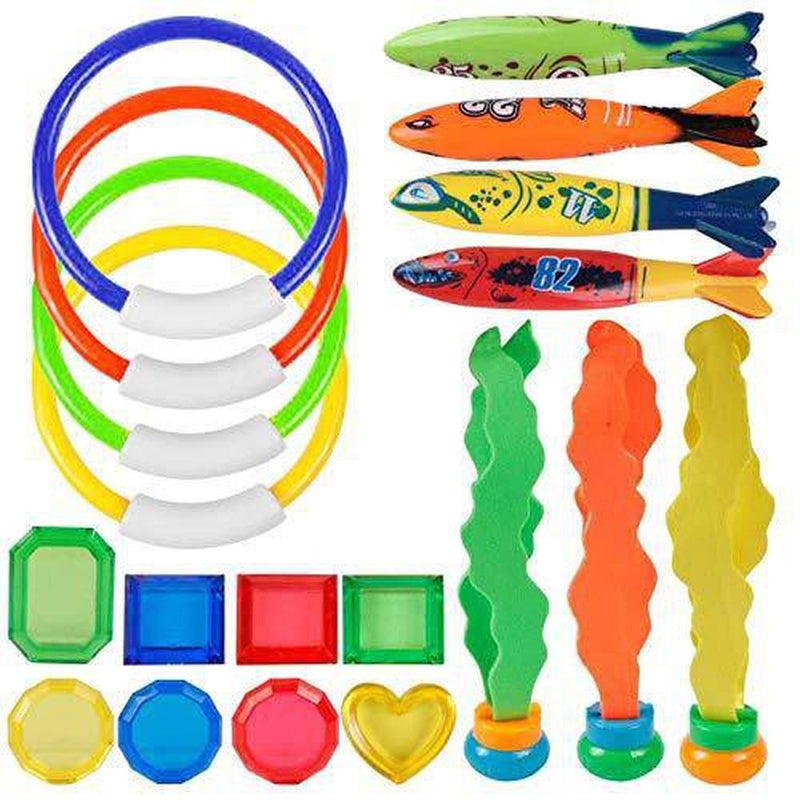 Diving Kids Pool Toys, 19Pcs Underwater Swimming Pool Toys Swimming Games Dive Rings, Diving Sticks a Fish, Teen Toddlers Boys and Girls Pool Summer Toys