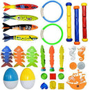 Diving Pool Toys Diving Rings(2 Pcs), Diving Sticks(3 Pcs), Toypedo Bandits(4 Pcs), Aquatic Dive Balls(3 Pcs), Fish Toys (3 Pcs), Diving Eggs(2 Pcs), Pirate Treasures(11 Pcs), Underwater Swimming Toy
