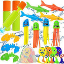 Diving Pool Toys for Kids Water Toys Toddlers Pool Toys for Kids 3-10 with Mesh Bag Outside Toys Age 4-8 8-12 Boys Girls 18pcs Swimming Games Toys (Dive Ring,Water Blaster,Shark Torpedo,Octopus,Fish)