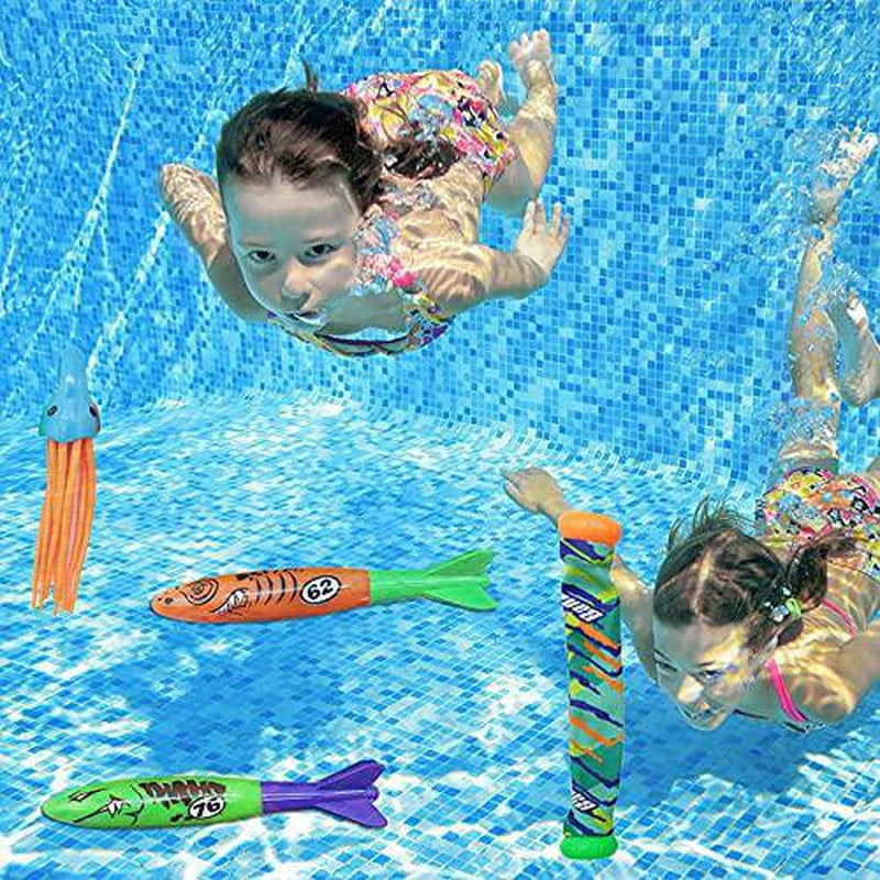 Diving Pool Toys, Underwater Swimming Toys Set, Durable & Easy Retrieval Swimming Dive Toy for Kids Pool&Summer Party Outdoor Activities (D)