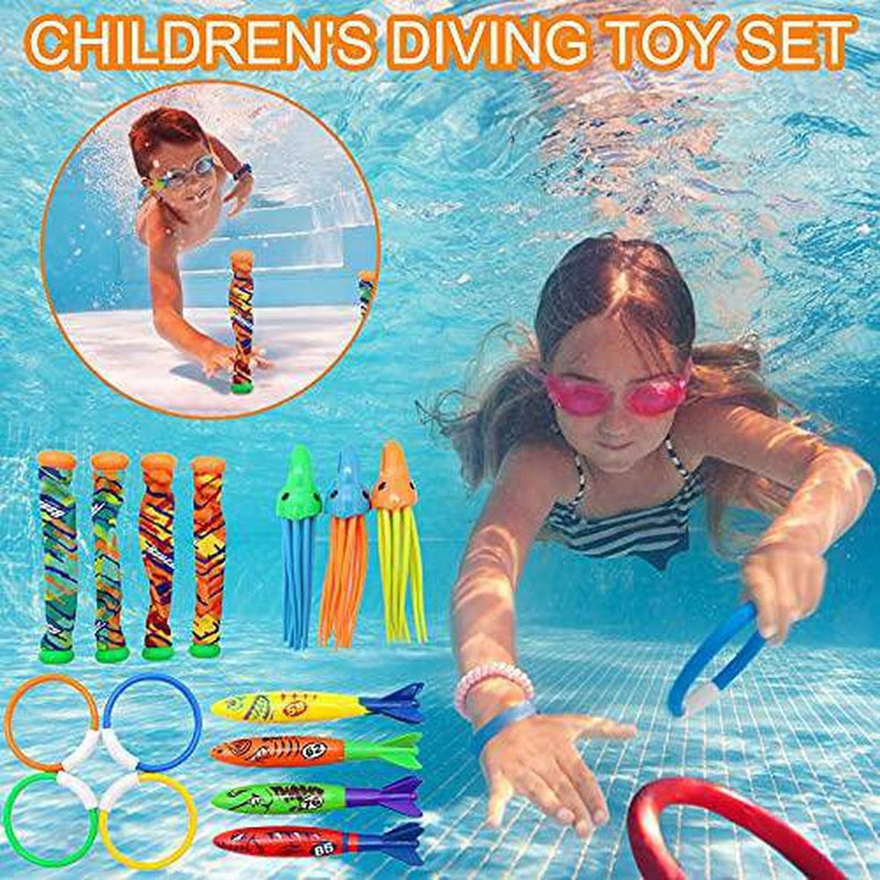 Diving Pool Toys, Underwater Swimming Toys Set, Durable & Easy Retrieval Swimming Dive Toy for Kids Pool&Summer Party Outdoor Activities (D)