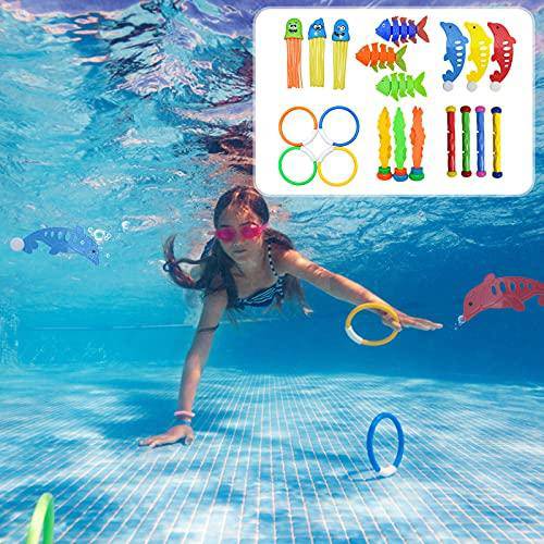 Diving Toys Set for Pool, 20pcs Swimming Pool Diving Toys for Kids, Toddler Pool Toys for Kids 3-10, Underwater Variety Toys: Diving Dolphin Toy, Diving Ring, Gems,Diving Stick Dive Pool Toy for Kids