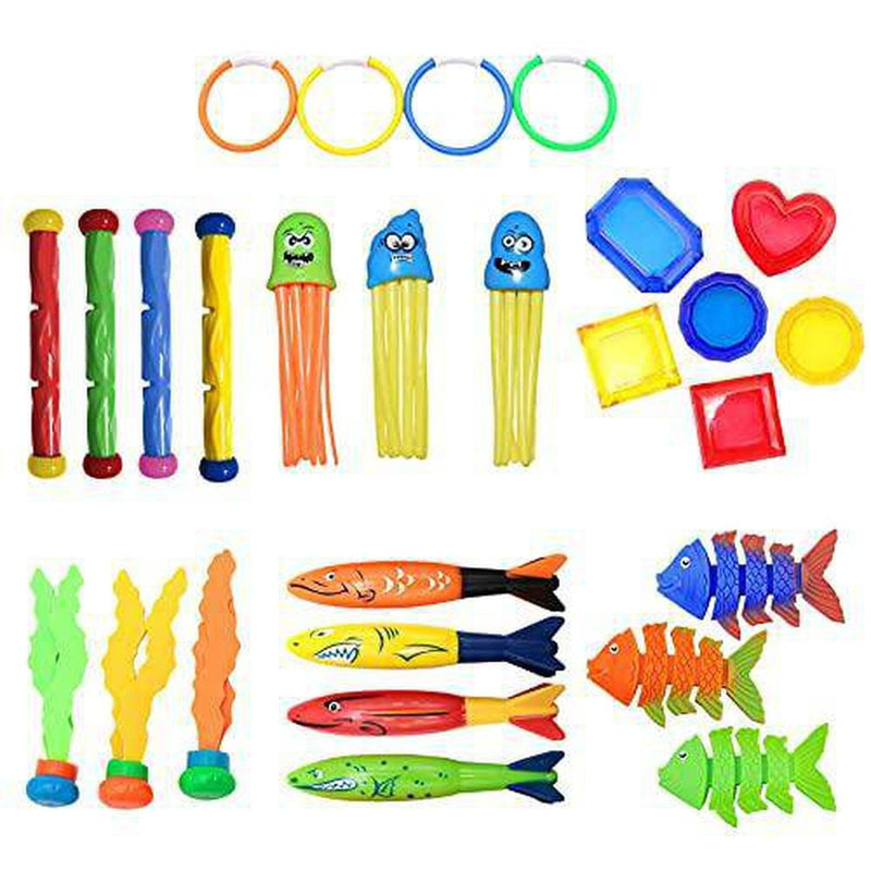 Diving Toys Set for Pool, Swimming Pool Diving Toys for Kids, Toddler Pool Toys for Kids 3-10, Underwater Variety Toys: Tropical Fish, Diving Ring, Gems,Diving Stick Dive Pool Toy for Kids