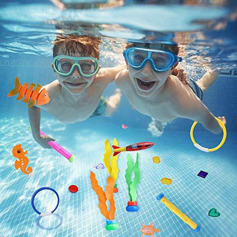 Diving Toys, Swimming Pool Diving Toys for Kids, 37pcs Toys for Pool, Toddler Pool Toys for Kids 3-10: Pool Rings, Dive Sticks, Shark Torpedo Pool Toy, Pool Gems Gift for Boys and Girls Kids Pool Toys