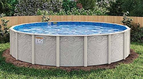 Doughboy Pools Pool 24 Ft Round x 54 Inch H Silver Sands Above Ground Galvanized Steel Baked Enamel - Ocean Blue Stoney Bay Overlap Liner - Wide Mouth Wall Skimmer Kit - 40 Year Warranty