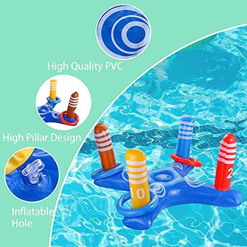 DYJKOUG Inflatable Cross Ring Toss, 10PCS/Set, Pool Ring Toss with Inflator, Swimming Pool Games for Kids and Family, Floating Toys for Party