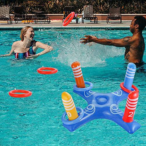 DYJKOUG Inflatable Cross Ring Toss, 10PCS/Set, Pool Ring Toss with Inflator, Swimming Pool Games for Kids and Family, Floating Toys for Party