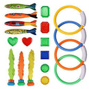 EANSSN 19PCS Children's Swimming Toys,Diving Ring,Seaweed Diving Stick, Water Torpedo,Rockets Throwing Toy,for Summer Game,Swimming Pool,Gift