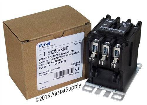 Eaton/Cutler Hammer C25DNF340T 50mm DP Contactor, 3-Pole, 40 Amp, 24 VAC Coil Voltage