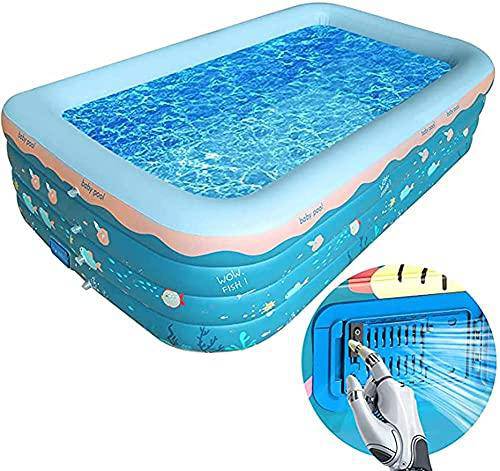 Family Inflatable Swimming Pool, 300 X 175 X 75Cm Automatic Full-Sized Lounge Blow Up Pool with 4-Tier for Adults, Kids, Dog, Portable Pool Above Ground for Indoor Outdoor, Garden