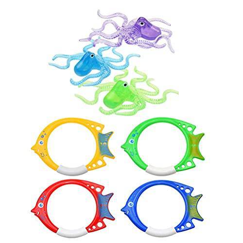 FANMIE 3 Pcs Diving Rings and Diving Octopuses Swimming Pool Diving Toy for Kids Summer Water Playing Suit for Infant Children