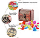 Fashionclubs Dive Gem Pool Toy Summer Swimming Diving Throw Toy Set with Wood Treasure Chest Box, Children Pirate Gems Toys, 10pcs Jumbo Bling Diamonds Multi-Colored Treasure for Pirate Party Favor