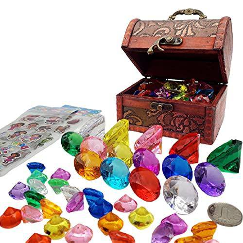FDF 45 Diving Gems Pool Toys, Diving Gems Pool Toys Set, Kid's Gems Toy with Pirate Treasure Box, Suitable for Summer Swimming Pools and Encourage Young Children to Dive