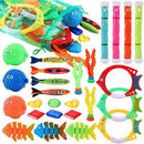 FiGoal 26 PCs Diving Toy Set, Swimming Pool Toys Underwater for Kids 3 Diving Rings 4 Diving Sticks 4 Torpedo Pool Toys 3 Sea Grass 3 Diving Fishes 3 Globefish and 6 gems (Storage Bag Included