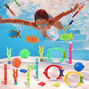 FiGoal 26 PCs Diving Toy Set, Swimming Pool Toys Underwater for Kids 3 Diving Rings 4 Diving Sticks 4 Torpedo Pool Toys 3 Sea Grass 3 Diving Fishes 3 Globefish and 6 gems (Storage Bag Included
