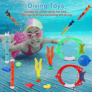 FiGoal 26 PCs Diving Toy Set, Swimming Pool Toys Underwater for Kids 3 Diving Rings 4 Diving Sticks 4 Torpedo Pool Toys 3 Sea Grass 3 Diving Fishes 3 Globefish and 6 gems (Storage Bag Included