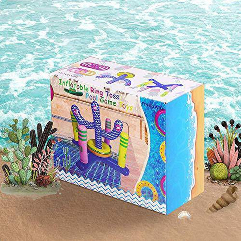 FindUWill Ring Toss Game, (Set of 2) Cross Toss Game and Cactus Inflatable Pool Toys with 10 Rings Luau Party Supplies Game for Adults Kids