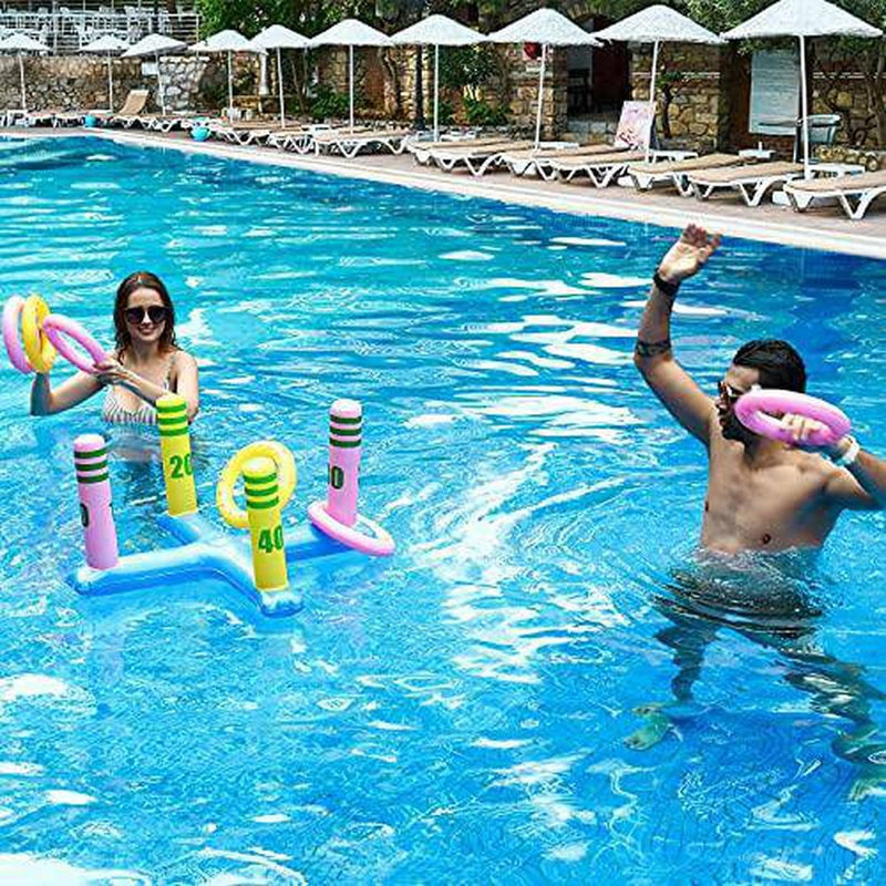 FindUWill Ring Toss Game, (Set of 2) Cross Toss Game and Cactus Inflatable Pool Toys with 10 Rings Luau Party Supplies Game for Adults Kids