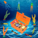 FINGUARD 58Pcs Diving Toys, Dive Toys, Dive Pool Toys, Diving Toys for Pool for Kids with Pool Treasure Chest, Pool Torpedoes, Diamonds, Dive Gems, Seaweeds, Pirate Treasures,Octopus,Kids Gift(Orange)