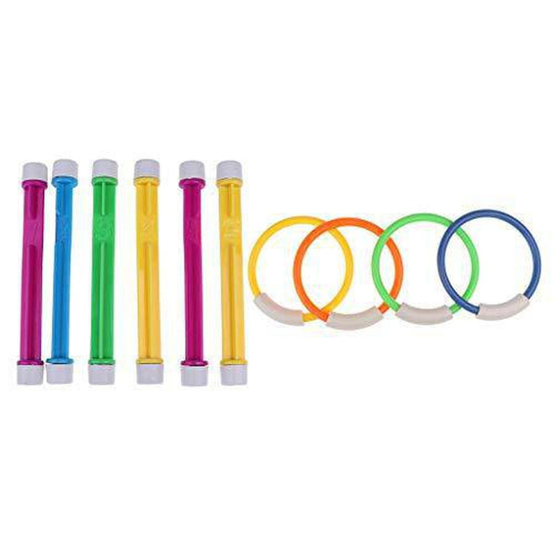 FLY MEN Durable, Portable, 4Pcs Underwater Swimming Pool Diving Dive Rings+6Pcs Dive Sticks Diving Game Toys Swimming Pool Accessories Sports Diver Quality Material (Color : Multi-Colored)