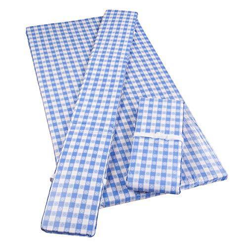 Fox Valley Traders Deluxe Picnic Table Cover with Cushions, 3-Piece Set, Cornflower Blue Gingham