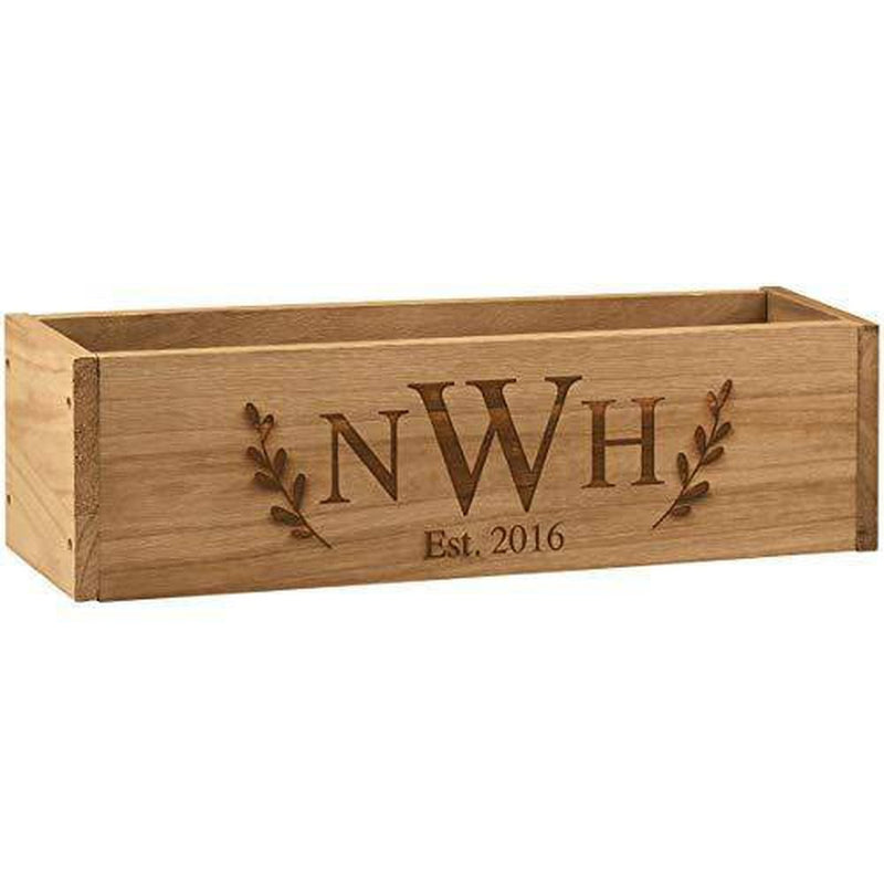 Fox Valley Traders Personalized Rustic Planter Box, Decorative Barnwood Centerpiece Display Tray, Monogram, 18” Long x 5” Wide x 5” High