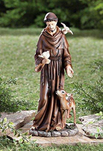 Fox Valley Traders St. Francis of Assisi Decorative Garden Statue, Weather-Resistant Resin, 16” High