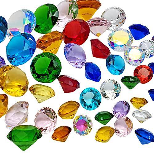FQF 45 Pcs Diving Gems Pool Toys, Colorful Sinking Diving Gems Dive Crystals, Summer Swimming Gems Diving Toy Set - Treasure Box Size 12109cm